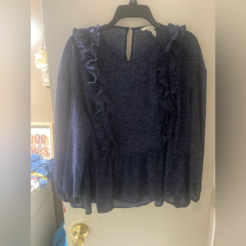 H&M Dark Blue Ruffle Blouse